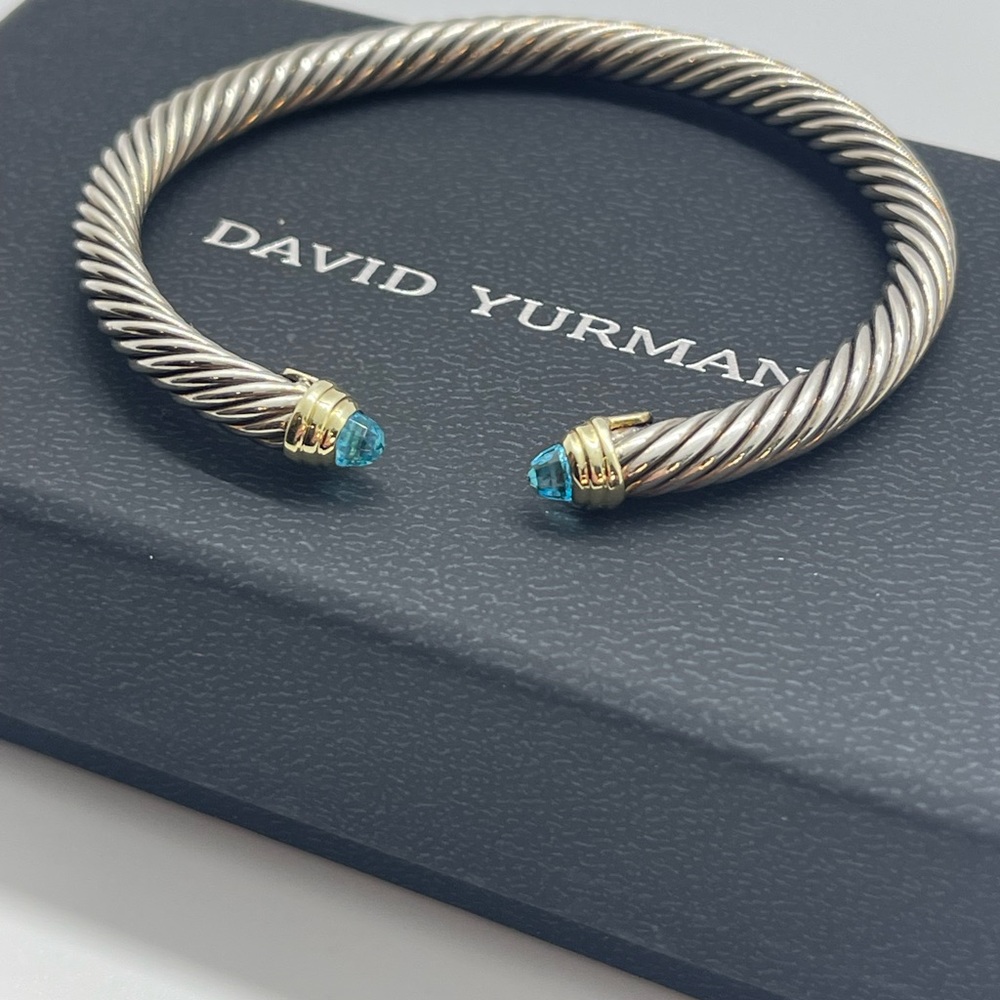 David Yurman Classic Cable Bracelet with 14K Yellow Gold and Blue Topaz, 5mm - Picture 2 of 11